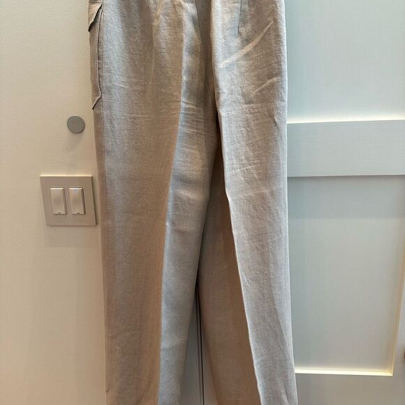 Max Mara tan linen wide leg trouser with cool front pocket detail. Size 8 - Picture 6 of 13